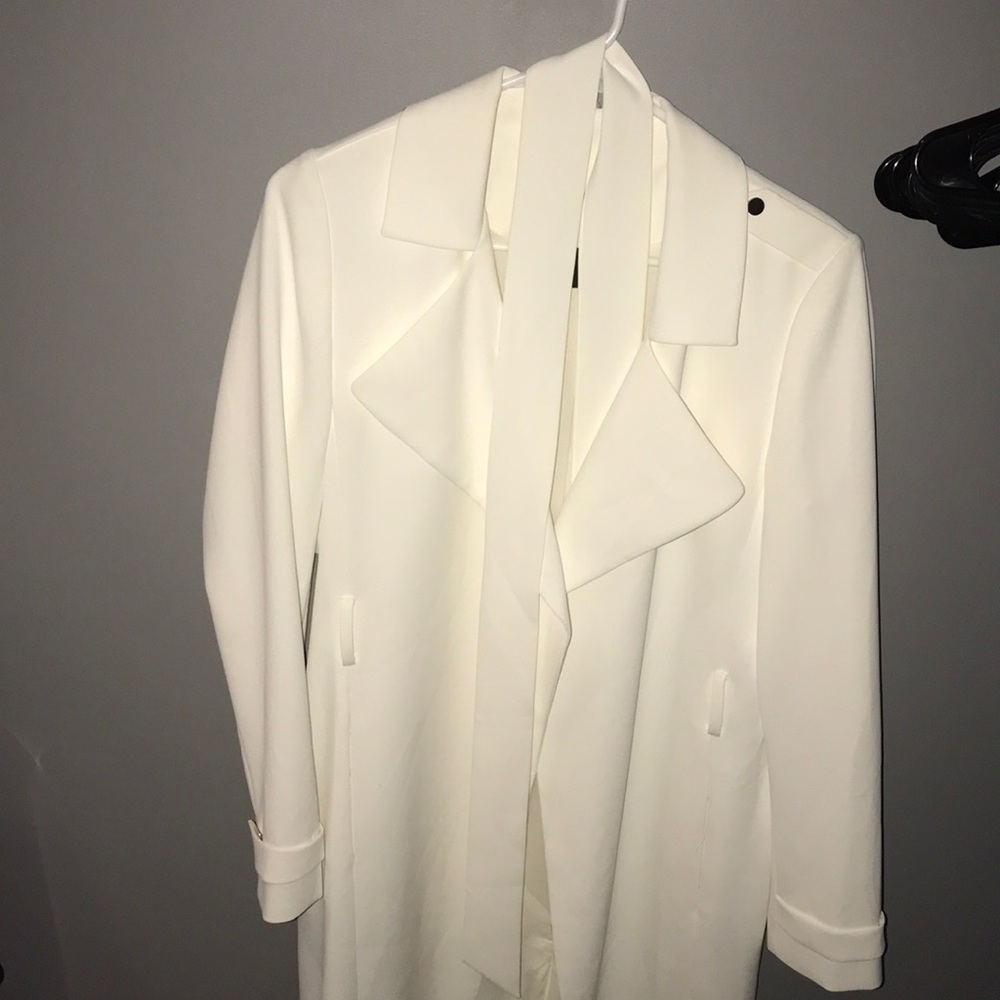 White House Black Market: White mid calf jacket
